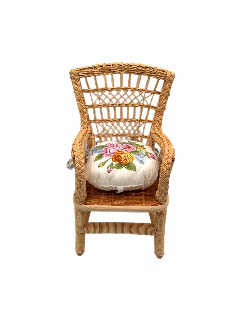 Vintage Pleasant Company American Girl Wicker Doll Chair with Floral Cushion